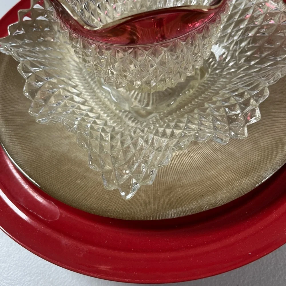 Glass Art Flower, 11 inches, red and Gold, Indiana Glass Diamond point glass - Picture 4 of 10